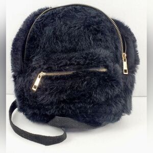 Forever 21 Black Furry Mini Backpack Purse